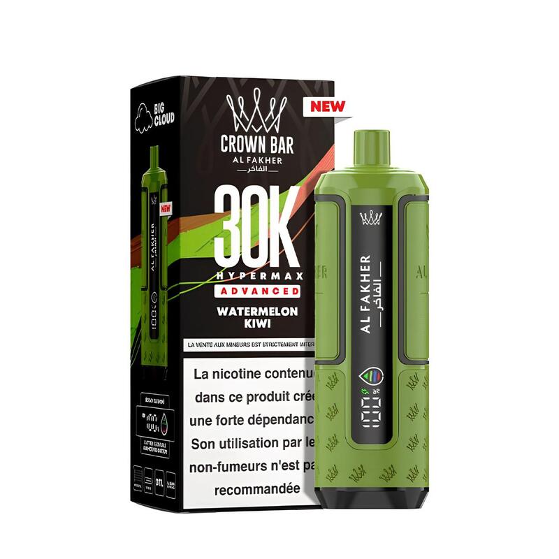 AL FAKHER CROWN BAR HyperMax Advanced 30K - Puff Rechargeable 6mg Watermelon Kiwi | VAPEVO