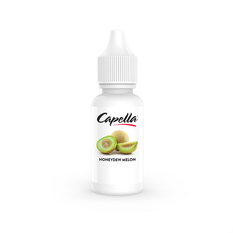 Flacon de 10ml d'arôme concentré Capella Honeydew Melon avec étiquette blanche illustrée de tranches de melon vert.