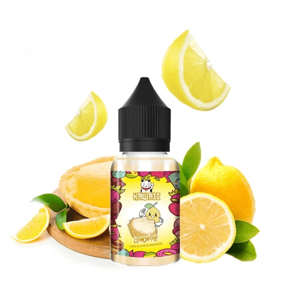 Flacon d'arôme concentré Kawaii Lemon Pie 30ml avec illustration de tarte au citron et quartier de citron frais.