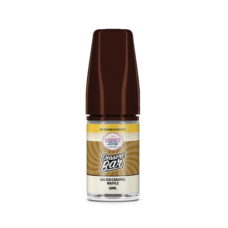 Flacon de 30ml d'arôme concentré Dinner Lady Salted Caramel Waffle avec bouchon marron et étiquette dorée.