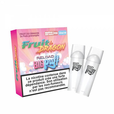 BIG PUFF Reload - Pack de 2 Cartouches 2 ml 600 Puffs 0 mg Dragon Fruit | VAPEVO