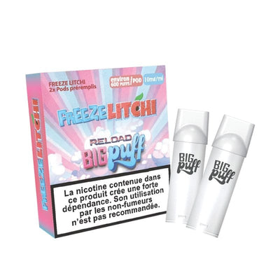 BIG PUFF Reload - Pack de 2 Cartouches 2 ml 600 Puffs 0 mg Freeze Litchi | VAPEVO