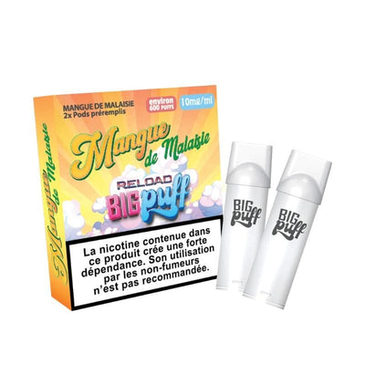 BIG PUFF Reload - Pack de 2 Cartouches 2 ml 600 Puffs 0 mg Mangue de Malaisie | VAPEVO