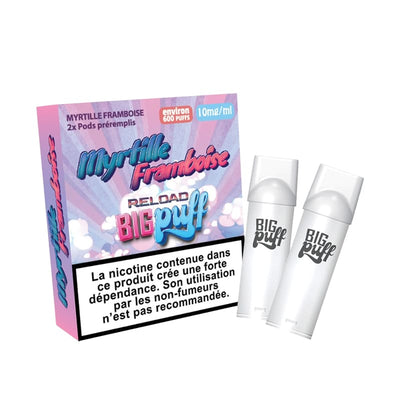 BIG PUFF Reload - Pack de 2 Cartouches 2 ml 600 Puffs 0 mg Myrtille Framboise | VAPEVO