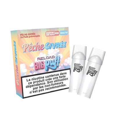 BIG PUFF Reload - Pack de 2 Cartouches 2 ml 600 Puffs 0 mg Pêche Givrée | VAPEVO