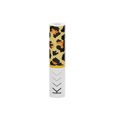 Drip tip filtre en coton pour Kiwi Vapor, motif léopard et base blanche avec logo, design cylindrique pour tirage MTL.