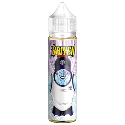 Flacon de 50ml d'e-liquide Saiyen Vapors Breezer avec illustration de personnage manga sur fond violet et bouchon blanc.