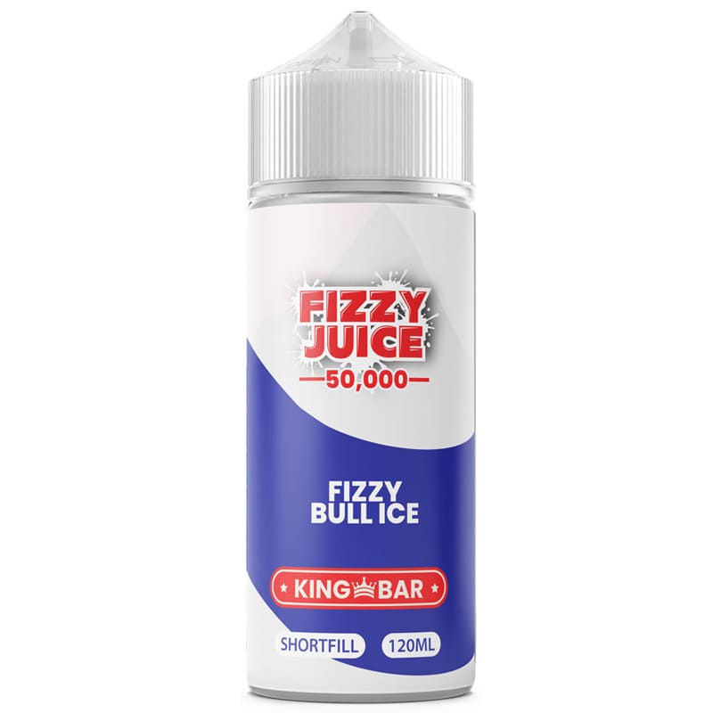 Flacon de 100ml Fizzy Juice Bull Ice, e-liquide saveur boisson énergisante avec étiquette bleue et blanche.