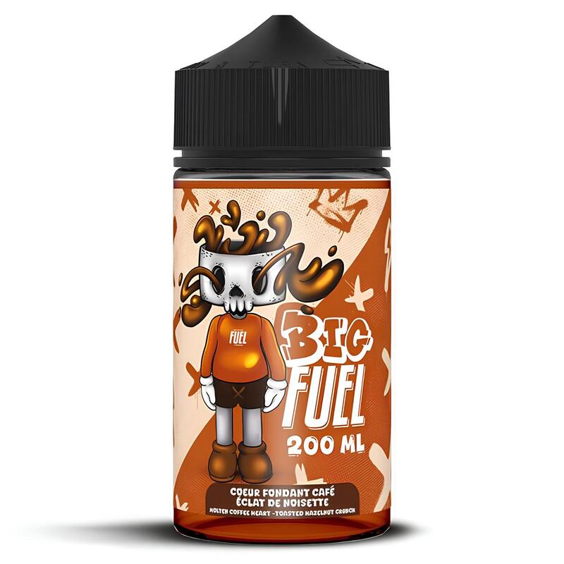 Flacon d'e-liquide Big Fuel 200ml Coeur Fondant Café avec étiquette illustrée style graffiti sur fond orange.