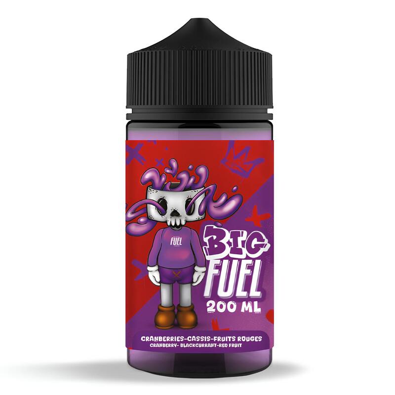 Flacon d'e-liquide Big Fuel 200ml avec étiquette rouge et violette illustrée d'un personnage style graffiti.
