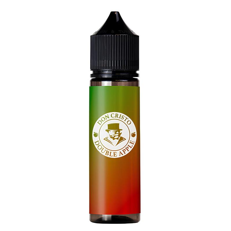Flacon 50ml d'e-liquide Don Cristo Double Apple avec étiquette dégradée vert et rouge et logo cigare sur fond blanc.