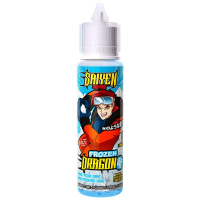 Flacon de 50ml Frozen Dragon Saiyen Vapors avec illustration manga sur fond bleu glacé et bouchon blanc.