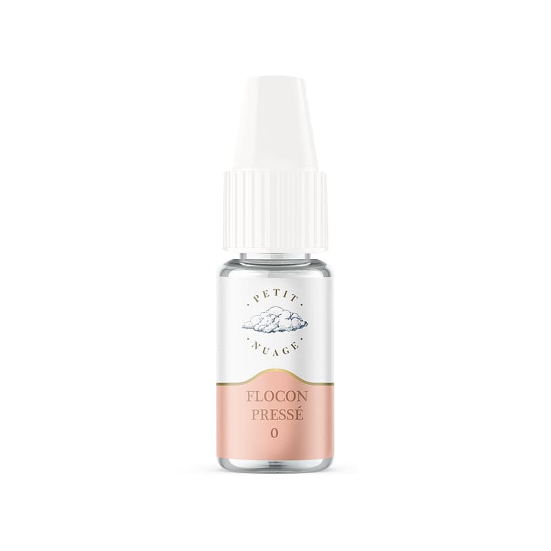 Flacon 10ml d'e-liquide Petit Nuage Flocon Pressé avec étiquette orange et bouchon blanc.