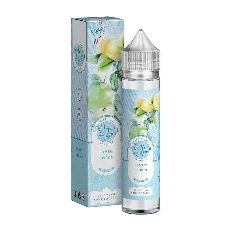 Flacon de 50ml Le Petit Verger Pomme Citron Frais avec boîte illustrée de fruits et logo Origine France Garantie.