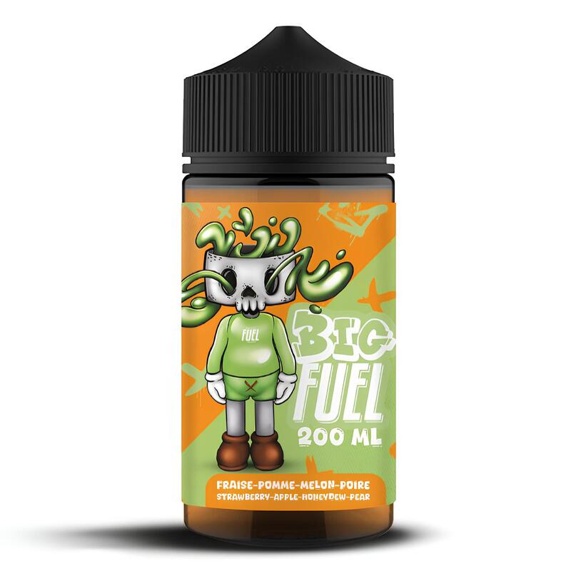 Flacon e-liquide Big Fuel 200ml avec étiquette orange illustrée d'un personnage style graffiti vert et bouchon noir.