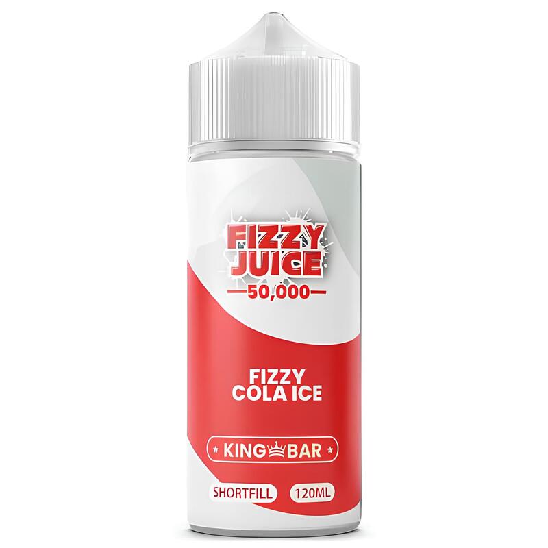 Flacon de 100ml Fizzy Juice Kola Ice, design blanc et rouge avec bouchon blanc, format shortfill 120ml pour cigarette électronique.