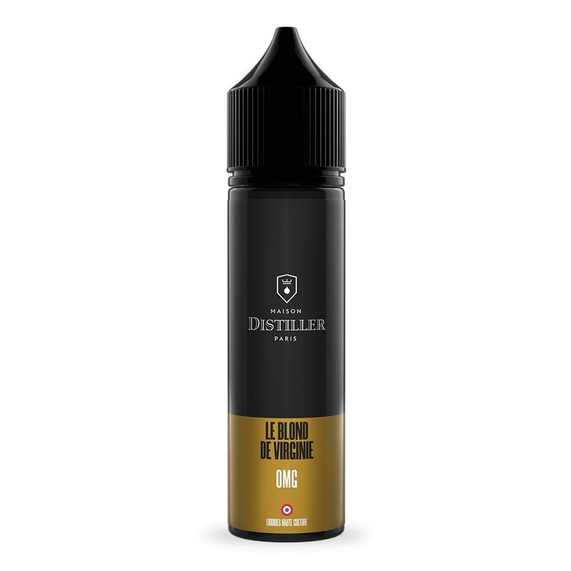 Flacon de 50ml d'e-liquide Maison Distiller Le Blond de Virginie avec étiquette noire et dorée et bouchon noir.