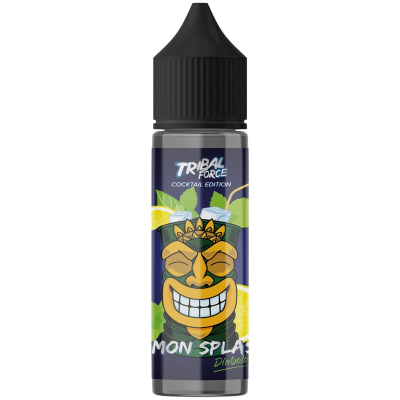 Flacon de 50ml Tribal Force Lemon Splash Diabolo Mint avec étiquette illustrée d'un totem tiki, citron et menthe fraîche.