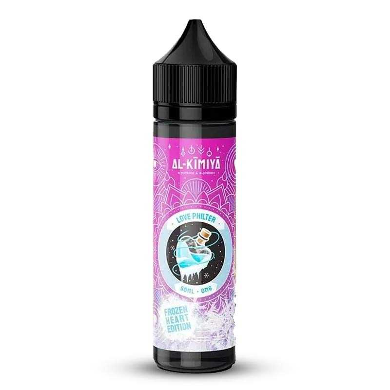 Flacon de 50ml Al-Kimiya Love Philter Frozen Heart avec étiquette rose ornée de motifs mandala et d'un cœur glacé.