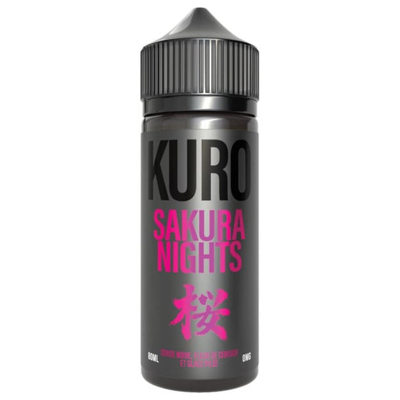 Flacon d’e-liquide Sakura Nights 80ml de KURO sur fond blanc.