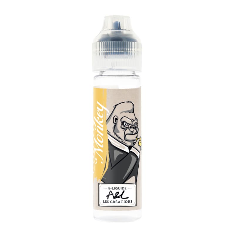 Flacon de 50ml Sweety Monkey A&L avec étiquette illustrée d'un gorille en costume sur fond jaune et blanc.