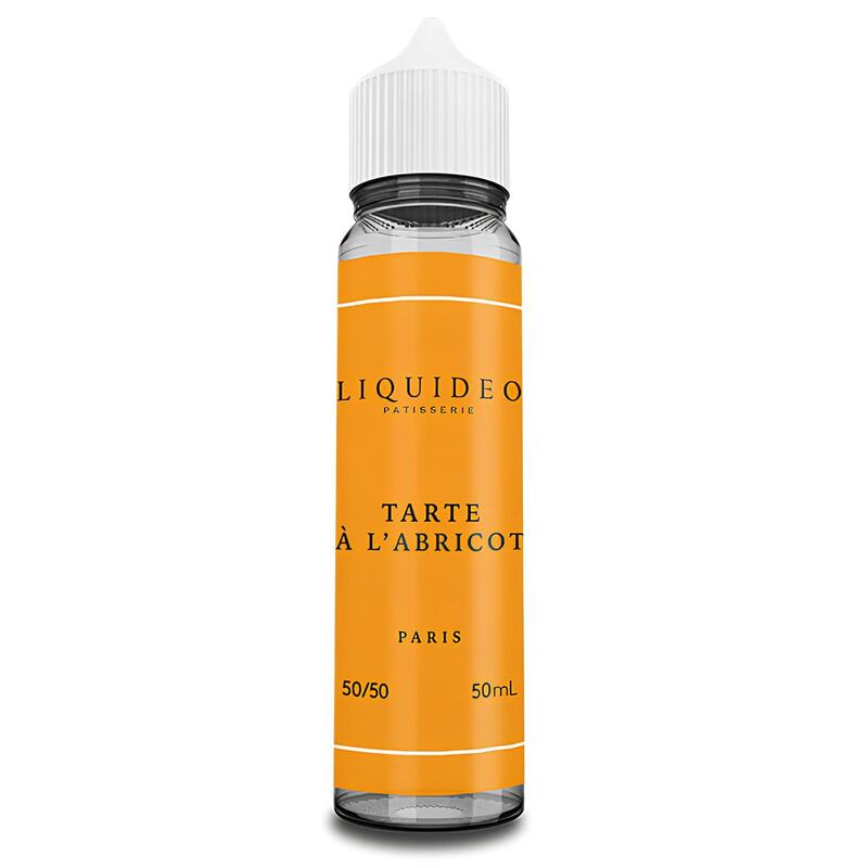 Flacon d'e-liquide Liquideo Tarte à l'Abricot 50ml avec étiquette orange, bouchon blanc et design épuré.