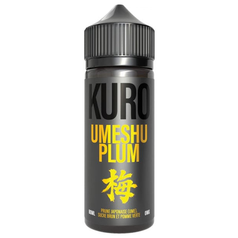 Flacon d’e-liquide Umeshu Plum 80ml de KURO sur fond blanc.