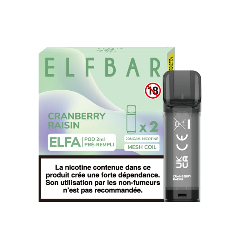 ELFBAR ELFA - Pack de 2 Cartouches 2ml 20mg-20 mg-Cranberry Raisin-VAPEVO