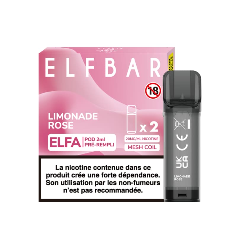 ELFBAR ELFA - Pack de 2 Cartouches 2ml 20mg-20 mg-Limonade Rose-VAPEVO