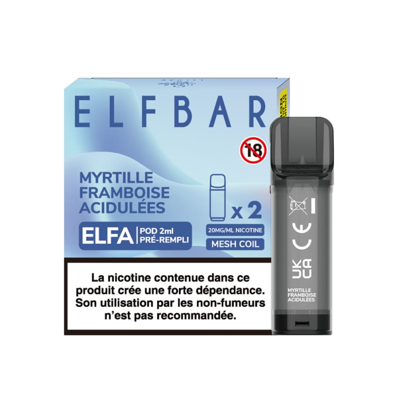 ELFBAR ELFA - Pack de 2 Cartouches 2ml 20mg-20 mg-Myrtille Framboise Acidulées-VAPEVO