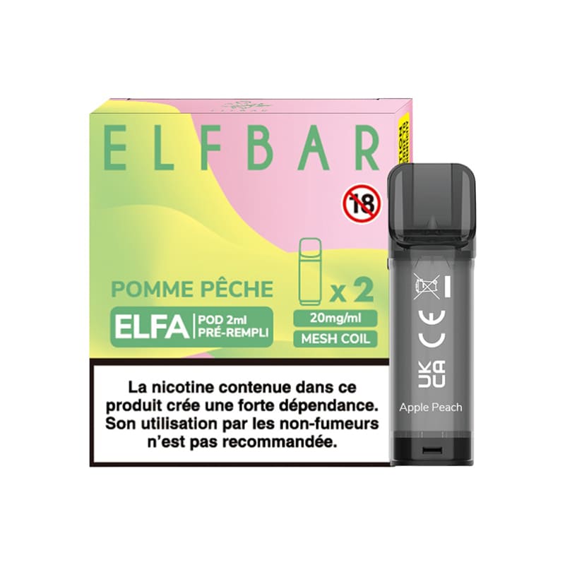 ELFBAR ELFA - Pack de 2 Cartouches 2ml 20mg-20 mg-Pomme Pêche-VAPEVO