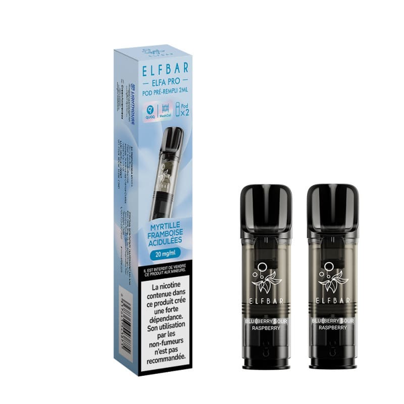 ELFBAR ELFA Pro - Pack de 2 Cartouches 2ml 10 mg Myrtille Framboise Acidulées | VAPEVO