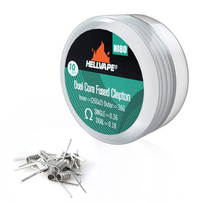 HELLVAPE - Pack de 10 Coils Prémontés NI80 Dual Core Fused Clapton 26Gx2+36G | VAPEVO