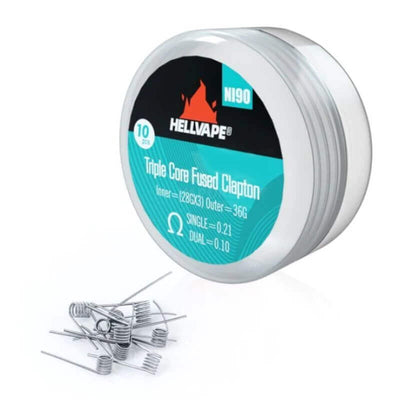 HELLVAPE - Pack de 10 Coils Prémontés NI90 Triple Core Fused Clapton 28Gx3+36G | VAPEVO