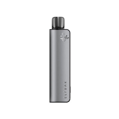 Pod Elfbar Elfa Master gris métallique compact avec embout buccal noir et logo gravé.