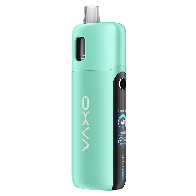 Pod OXVA Oneo Pro vert menthe en alliage de zinc avec écran couleur TFT 0.96" et cartouche intégrée.