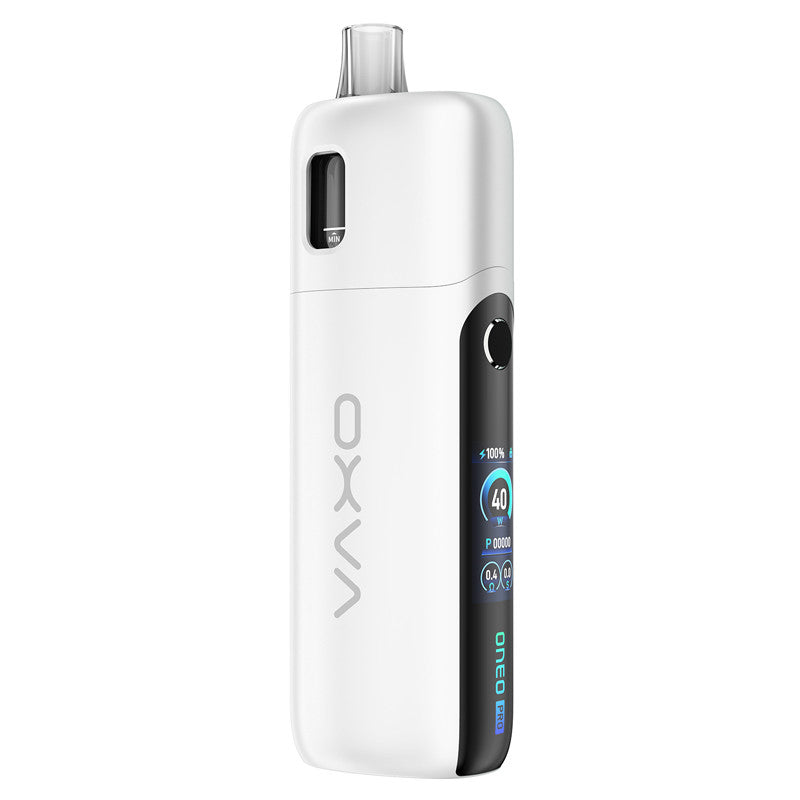 Pod OXVA Oneo Pro blanc avec écran couleur TFT 0.96", design compact en alliage de zinc et cartouche intégrée.