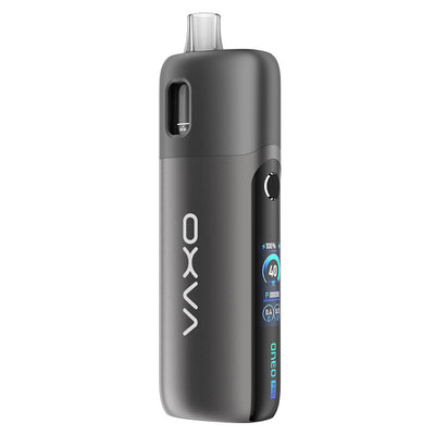 Pod OXVA Oneo Pro gris en alliage de zinc avec écran couleur TFT 0.96" et cartouche transparente intégrée.
