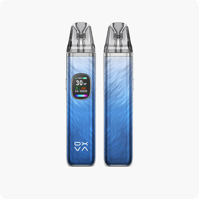 Kit pod Oxva Xlim Pro 2 bleu avec écran OLED, batterie 1300mAh et design ergonomique en finition IML brillante.