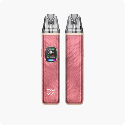 Kit pod Oxva Xlim Pro 2 rose métallique avec écran OLED, cartouche transparente et design ergonomique texturé.