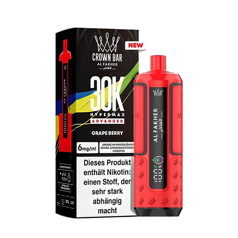 Kit Puff Al Fakher Crown Bar HyperMax Advanced 30K 6mg Grape Berry | VAPEVO