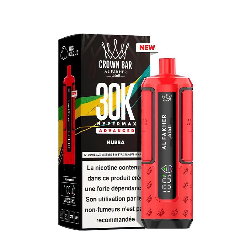 Kit Puff Al Fakher Crown Bar HyperMax Advanced 30K 6mg Hubba (Bubble Gum Fruité) | VAPEVO
