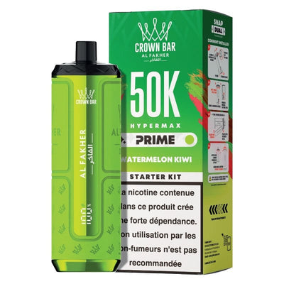 Kit puff rechargeable Al Fakher Crown Bar HyperMax Prime 50K vert, saveur Watermelon Kiwi avec emballage.
