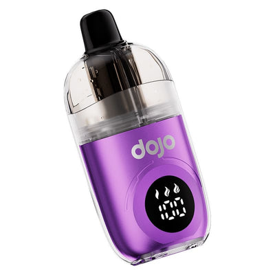 Cigarette électronique violette Vaporesso Dojo Blast 40K avec réservoir transparent et écran numérique affichant 100%.