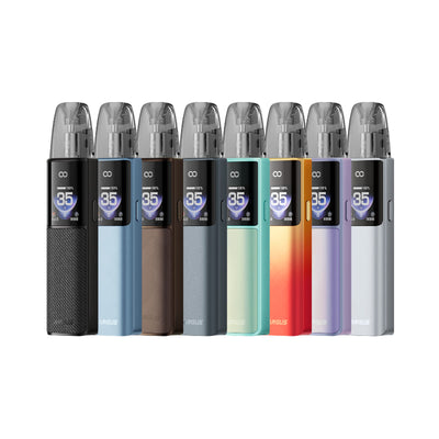 Huit pods Voopoo Argus G4 de différentes couleurs avec écran HD 0.85", cartouche transparente et design compact.