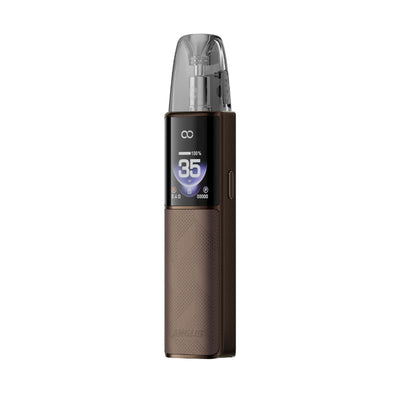 Pod Voopoo Argus G4 marron avec écran HD 35W, cartouche transparente et design ergonomique texturé.