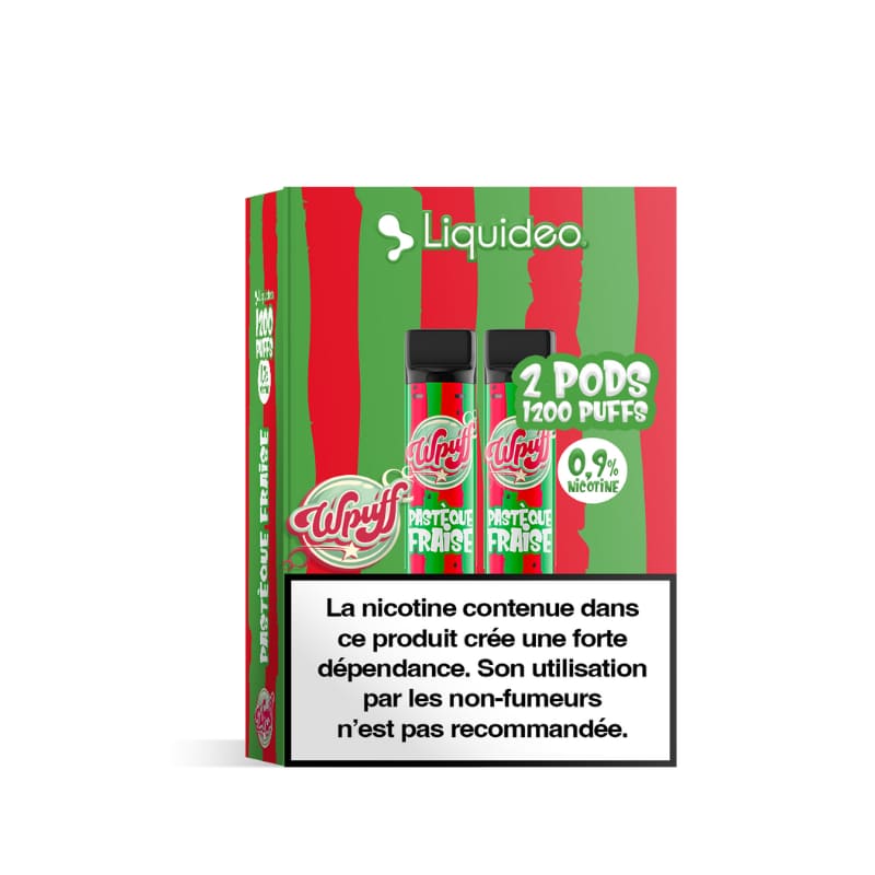 LIQUIDEO Wpuff 600 Original - Pack de 2 Cartouches 2ml-9 mg-Pastèque Fraise-VAPEVO