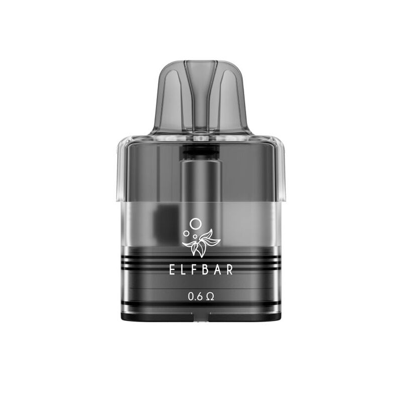 Cartouche transparente Elfbar ElfX Mega avec résistance 0.6 ohm intégrée et embout buccal ergonomique.