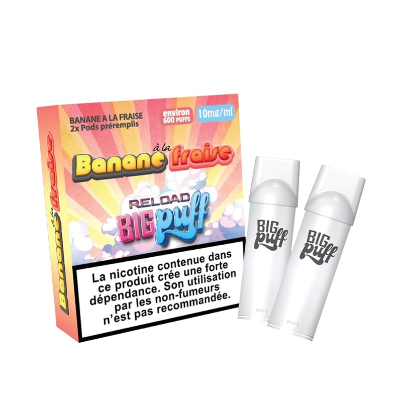 Pods Big Puff Reload 600 Puffs 2ml – Pack de 2 0 mg Banane Fraise | VAPEVO