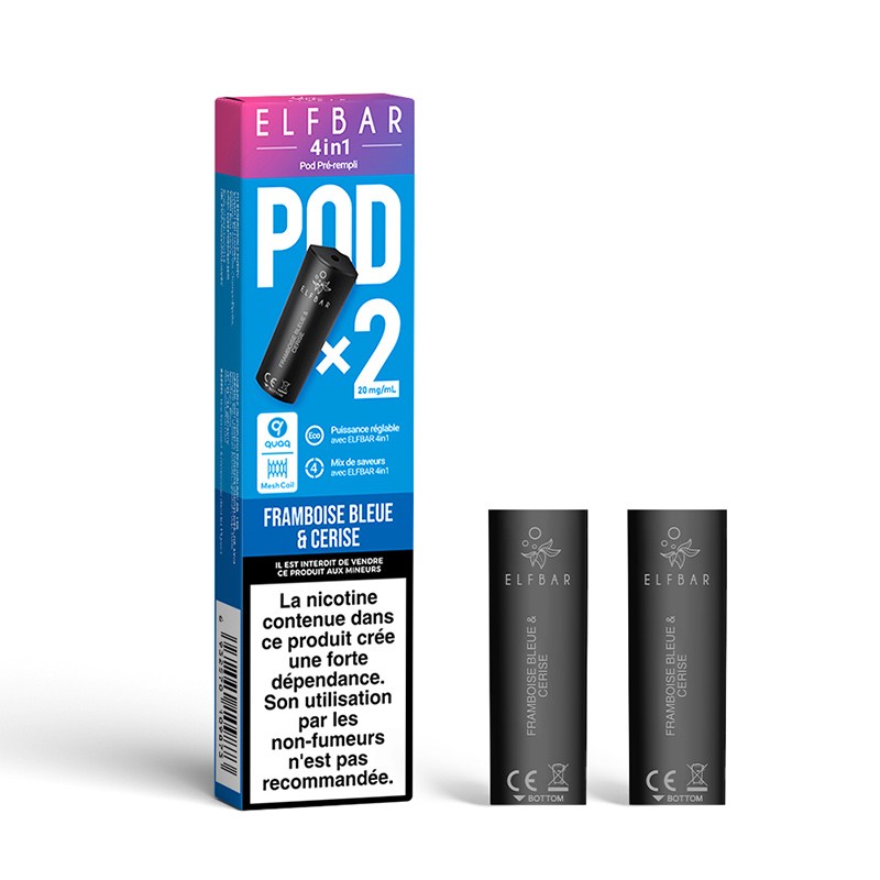 Pods Elfbar 4in1 2ml – Pack de 2 20 mg Framboise Bleue & Cerise | VAPEVO
